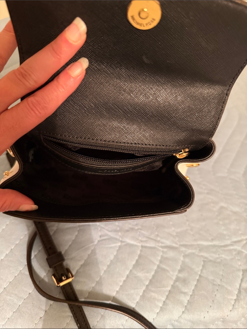 Michael Kors Small Colorblock Leather Top-Handle Satchel in Black/Brown - Picture 7 of 9